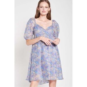 En Saison Urban Outfitters Octavia Purple Floral Bow Back Mini Dress NWOT Large